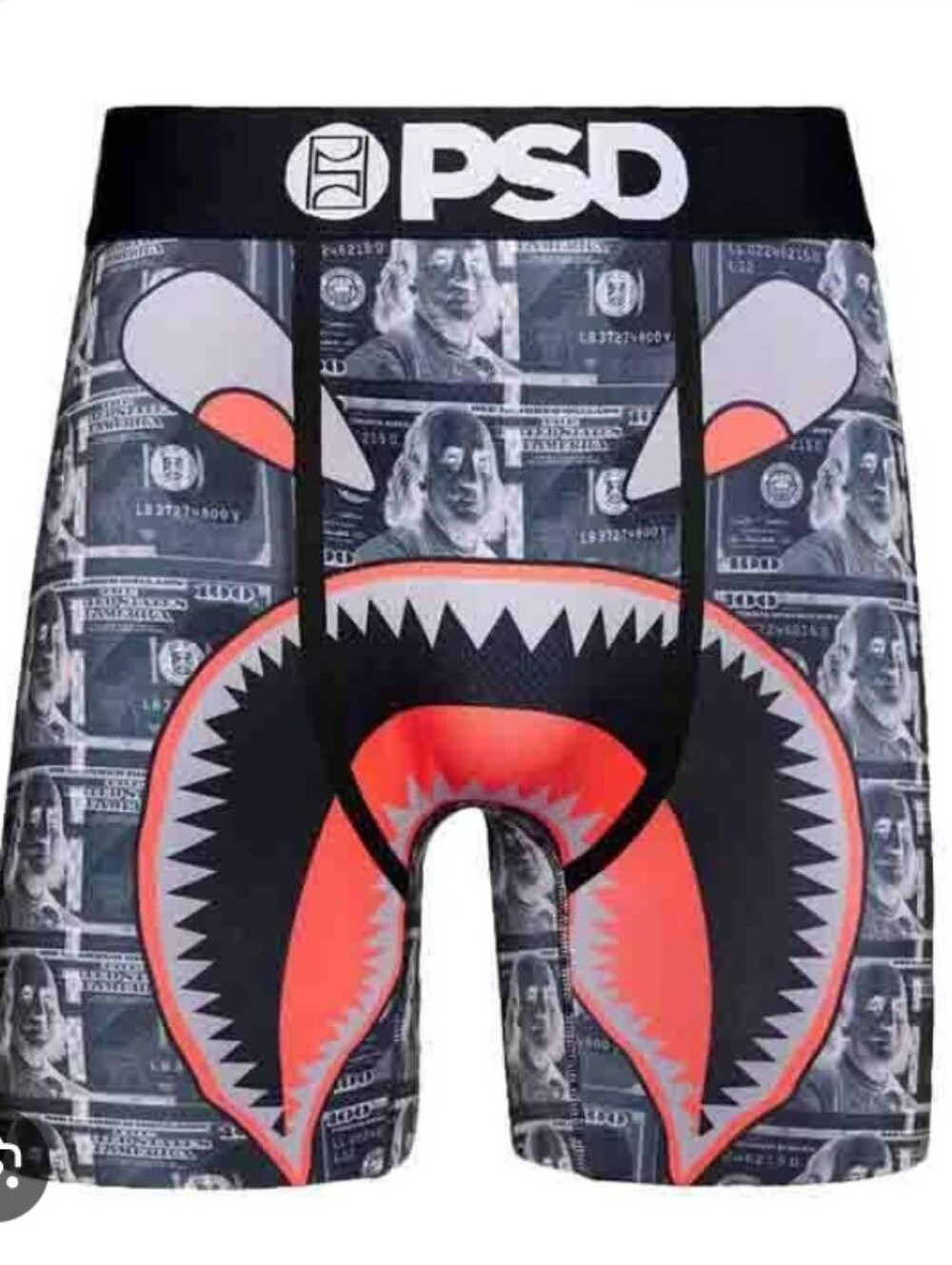 -- PSD Men’s Shark Money Print Boxer Briefs - Black & Orange